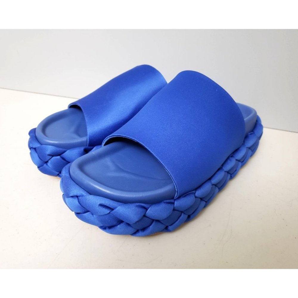 Paloma Barcelo Maissa Slip On Sandals Braided Royal Blue Platform